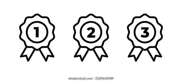 Medal champion for first second and third place. 1st 2nd 3rd. Approved or certified or verified medal icon. Winning award, prize, medal champion, medal or badge. Icon in flat style and line.
