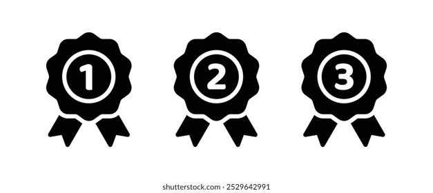 Medal champion for first second and third place. 1st 2nd 3rd. Approved or certified or verified medal icon. Winning award, prize, medal champion, medal or badge. Icon in flat style and line.