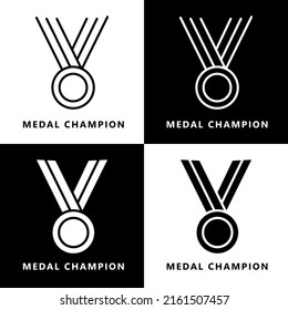 Medal Champion Icon Cartoon. Winner Symbol Vector Logo
