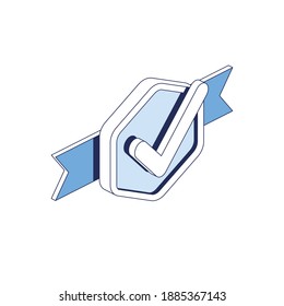 Medal checkmark. Vector 3d line isometric, color web icons, new flat style. Creative illustration, idea for infographics.