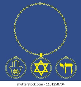 Medal circle chain. Jewish symbols.