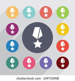 medal circle, flat icons set. Round colorful buttons 