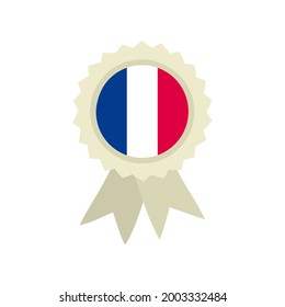 Medal in the colors of the French tricolor. Order for Bastille Day or National Decor of France. Hand drawn Vector illustration for a festive or holiday decoration.