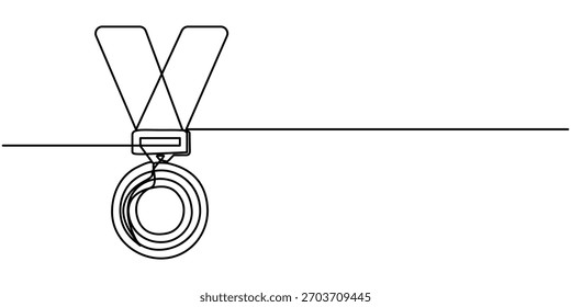 medal continuous one line drawing, of the best quality award badge with gold star winning medal illustration. 