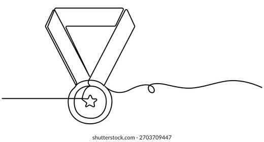 Dibujo continuo de una línea de medalla, de la mejor insignia de premio de calidad con ilustración de medalla ganadora de la estrella de oro. 