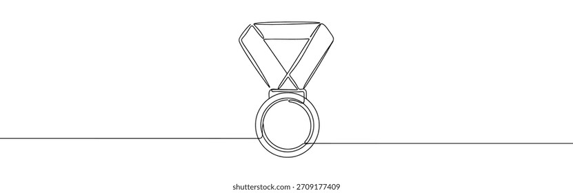 Dibujo continuo de una línea de medalla. Premio, símbolo olímpico.