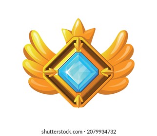 Medal with crown. Gold achievement, regal award in game designs, cartoon vector illustration isolated on white background