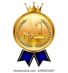 Medal crown gold ribbon icon