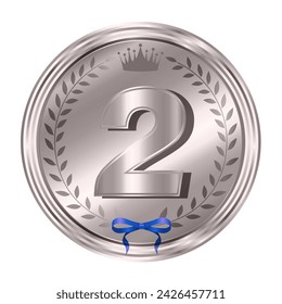 Medal crown ribbon silver icon
