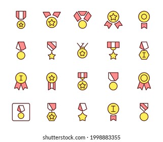 Medal design icons set. Thin line vector icons for mobile concepts and web apps. Premium quality icons in trendy flat style. Collection of high-quality color outline logo