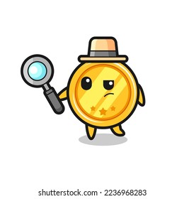 medal detective character is analyzing a case , cute style design for t shirt, sticker, logo element