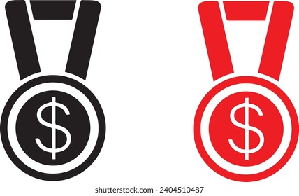 Medal with dollar icon in flat style. Money award trophy vector illustration