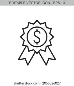 Medaille mit Dollarzeichen. Bearbeitbares Zeilensymbol.
