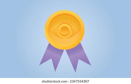 Medalla con un ojo.sobre fondo azul.Ilustración de diseño de vectores.