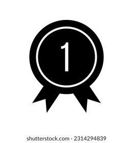 Medal Fill Icon Symbol Vector. Black Glyph Medal Icon