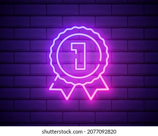 medal first icon. Elements of awards in neon style icons. Simple icon for websites, web design, mobile app, info graphics isolated on brick wall.