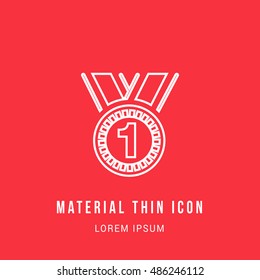 Medal First Place Bright red material designed line thin flat icon / logo