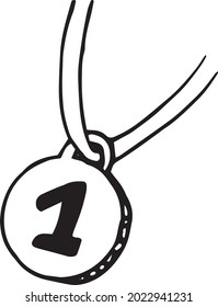 medal for the first place. hand drawn doodle icon. vector, scandinavian, nordic, minimalism, monochrome. sport competition award