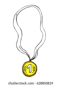 Medal for the first place, hand drawn vector illustration