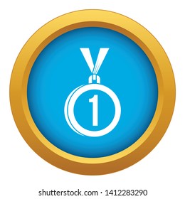 Medal for first place icon blue vector isolated on white background for any design