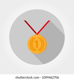 Medal. First place. Icon for web and mobile application. Vector illustration of a button with a long shadow. Flat design style.