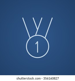 The medal for the first place line icon for web, mobile and infographics. Vector light blue icon isolated on blue background.
