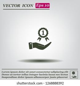 Medal for the first place on the hand. Vector icon.