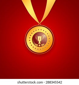 medal first place on a red background