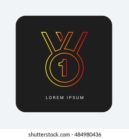 Medal First Place Red & Orange gradient attractive line thin icon / logo design