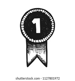 medal for first place with ribbon vector sketch isolated.