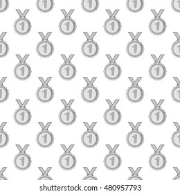 Medal for first place seamless pattern on white background. Rewarding design vector illustration