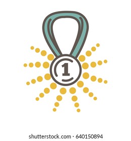 Medal for first place with shining rays vector illustration isolated
