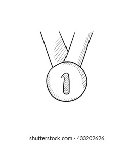 Medalla para el icono de boceto vectorial de primer lugar aislado en el fondo. Medalla dibujada a mano para el icono del primer lugar. Medalla para el primer lugar icono de boceto para infografía, sitio web o aplicación.