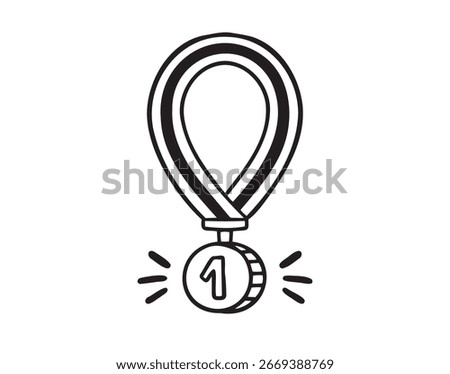 medal first place. Winner medal 1 icon doodle hand drawn. Winner outline line drawing clipart symbol. Vector illustration