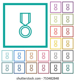 Medal flat color icons with quadrant frames on white background