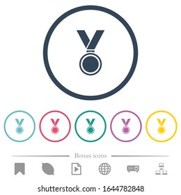 Iconos de color plano de medalla en contornos redondos. 6 iconos de bonificación incluidos.