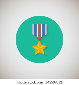 Medal flat icon. Flat design style modern vector illustration. Isolated on stylish color background. Flat long shadow icon. Elements in flat design. EPS 10.