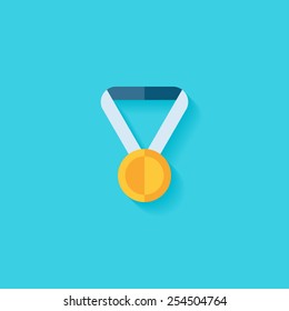 Medal flat icon. Modern flat icons vector collection with long shadow effect in stylish colors of web design objects. Trendy Flat Style. Isolated on blue background. Flat design. EPS 10.