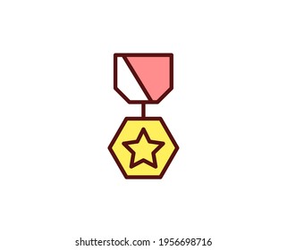 Medal flat icon. Thin line signs for design logo, visit card, etc. Single high-quality outline symbol for web design or mobile app. Marketing outline pictogram.