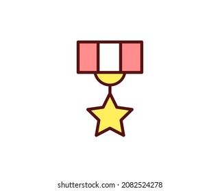 Medal flat icon. Thin line signs for design logo, visit card, etc. Single high-quality outline symbol for web design or mobile app. Marketing outline pictogram.