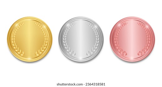 Medalla. Medallas de oro, plata y bronce. Medalla ganadora deportiva. Concepto Campeón y Ganador. Ilustración vectorial.