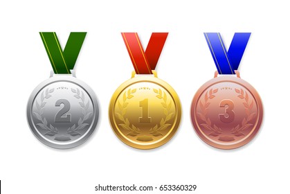 Medal gold, silver, bronze, for sporting achievements on a white background.