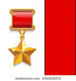 Medal, Gold Star of the USSR, the highest degree of distinction, awards for military achievements in the Patriotic War, the Second World War 1941-1945 years. Hero of the USSR, vector illustration