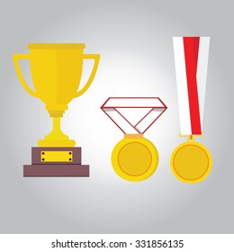 medal gold vector illustration medals ribbon trophy winner icon flat 