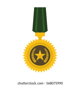 Medal of golden and green color to the best military, vector illustrtion