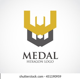 Medal hexagon of badge abstract vector and logo design or template luxury business icon of company identity symbol concept