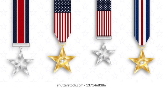 Medal Of Honor. Silver Star. Memorial Day. National Holiday Of The USA. Vector Illustration.