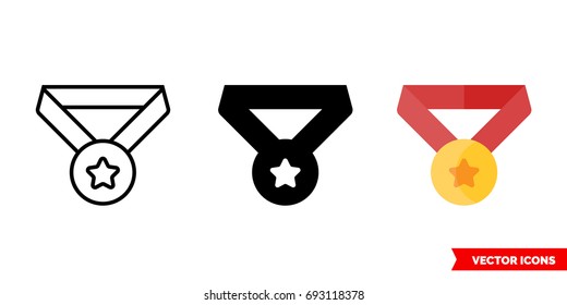 Medal icon of 3 types: color, black and white, outline. Isolated vector sign symbol.
