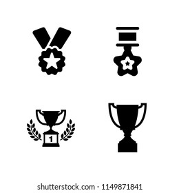 medal icon. 4 medal set with first prize trophy, prize, ribbon badge award and trophy shape vector icons for web and mobile app