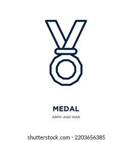 Medal Icon From Army And War Collection. Thin Linear Medal, Competition, Sport Outline Icon Isolated On White Background. Line Vector Medal Sign, Symbol For Web And Mobile